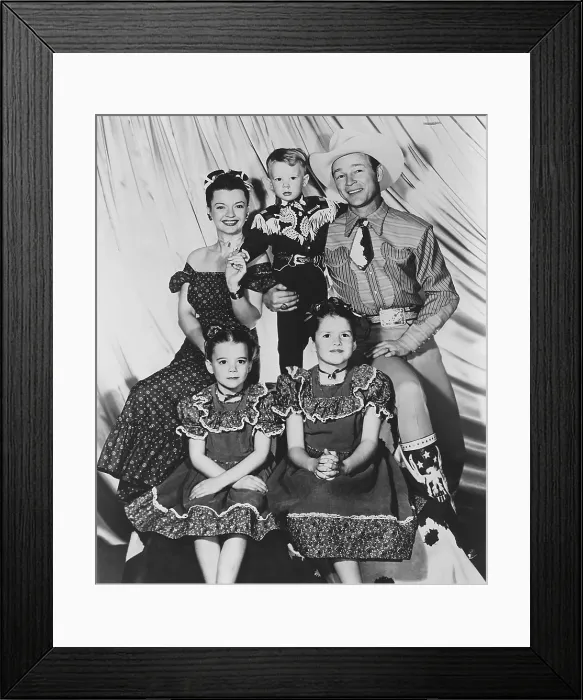 Framed Print : THE ROY ROGERS SHOW, front row (seated): Cheryl Rogers, Linda Lou Rogers; back row: Dale Evans, Roy Rogers, Jr. (aka Dusty'), Roy Rogers, (circa 1950s), 1944-1955