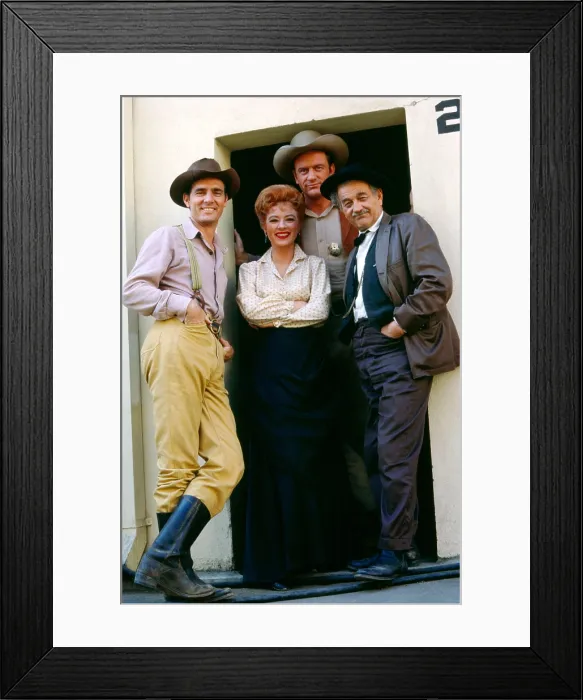 Framed Print : GUNSMOKE, from left: Dennis Weaver, Amanda Blake, James Arness, Milburn Stone, (Season 7, 1961), 1955-1975