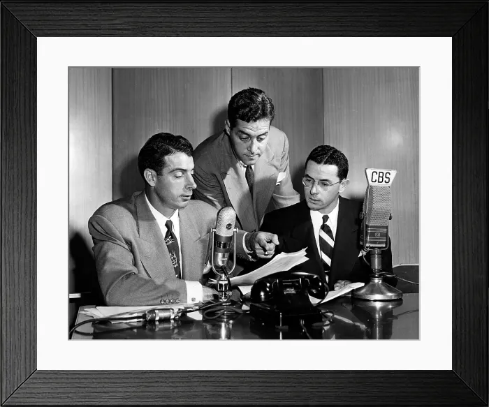 Framed Print : THE JOE DIMAGGIO SHOW, from left: Joe DiMaggio, Jack Barry, Dominic DiMaggio, CBS Radio, 1949-1950 Framed Print : THE JOE DIMAGGIO SHOW, from left: Joe DiMaggio, Jack Barry, Dominic DiMaggio, CBS Radio, 1949-1950