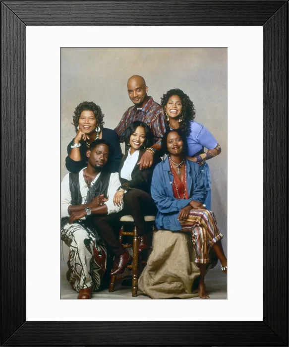 Framed Print : LIVING SINGLE, (back, l to r):Queen Latifah, John Henton, Kim Coles, (front): T.C. Carson, Kim Fields, Erika Alexander, 1993-98 Framed Print : LIVING SINGLE, (back, l to r):Queen Latifah, John Henton, Kim Coles, (front): T.C. Carson, Kim Fields, Erika Alexander, 1993-98