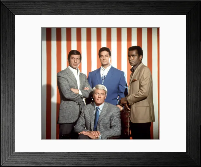 Framed Print : MISSION: IMPOSSIBLE, Leonard Nimoy, Peter Graves (sitting), Peter Lupus, Greg Morris, 1966-1973