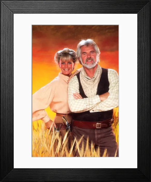 Framed Print : KENNY ROGERS AS THE GAMBLER: THE ADVENTURE CONTINUES, from left: Linda Evans, Kenny Rogers, (TV movie aired November 28, 1983)