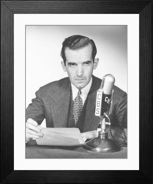 Framed Print : Edward R. Murrow, newscaster who worked for CBS Radio Network during World War II, circa 1940s