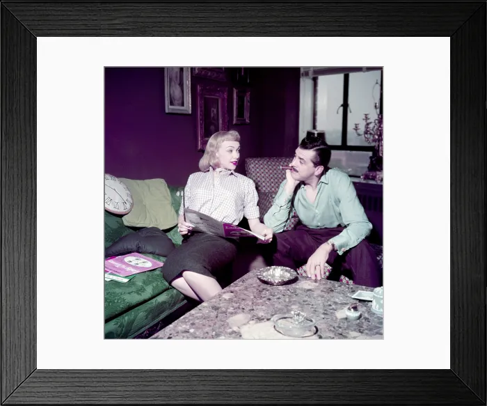 Framed Print : From left: Edie Adams, Ernie Kovacs, at home, ca. mid 1950s Framed Print : From left: Edie Adams, Ernie Kovacs, at home, ca. mid 1950s