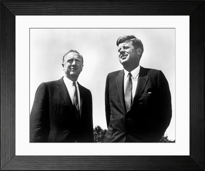 Framed Print : CBS EVENING NEWS WITH WALTER CRONKITE, from left: Walter Cronkite, President John F
