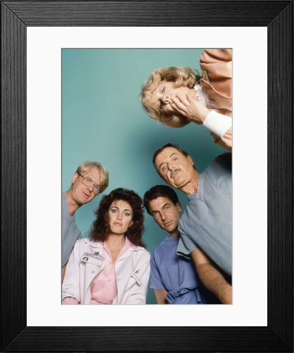 Framed Print : ST. ELSEWHERE, counter-clockwise from bottom left: Ed Begley Jr. Cynthia Sikes, Mark Harmon, William Daniels, Christina Pickles, (Season 3), 1982-88