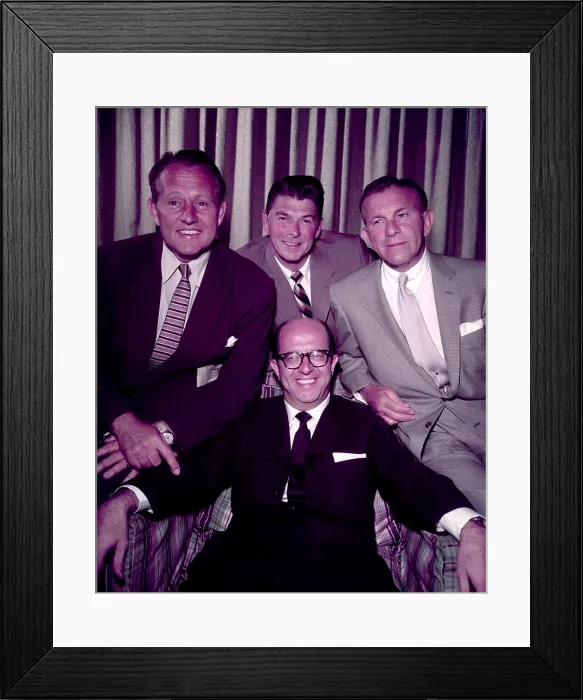 Framed Print : Clockwise from left: Art Linkletter, Ronald Reagan, George Burns, Phil Silvers, ca. 1956