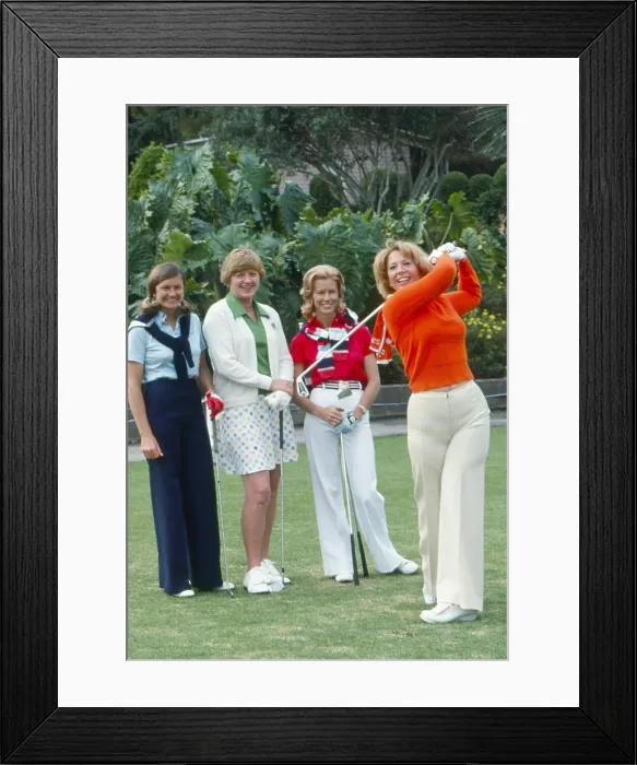 Framed Print : From left: Jane Blalock, Joanne Carner, Judy Rankin, Dinah Shore, at the Colgate-Dinah Shore Winner's Circle Golf Tournament, April 1977