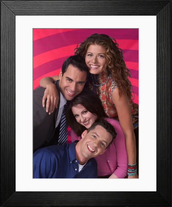 Framed Print : WILL & GRACE, (top to bottom): Debra Messing, Eric McCormack, Megan Mullally, Sean Hayes, Will & Grace-A-Thon, (airing 07 / 18 / 00), 1998-2006