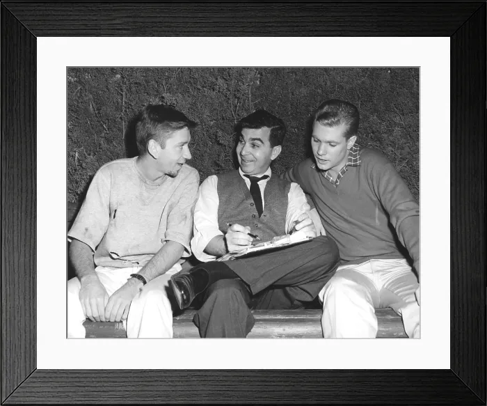 Framed Print : THE MANY LOVES OF DOBIE GILLIS, (aka DOBIE GILLIS), from left: Bob Denver, Max Shulman, authoer / creator, Dwayne Hickman, 1959-63