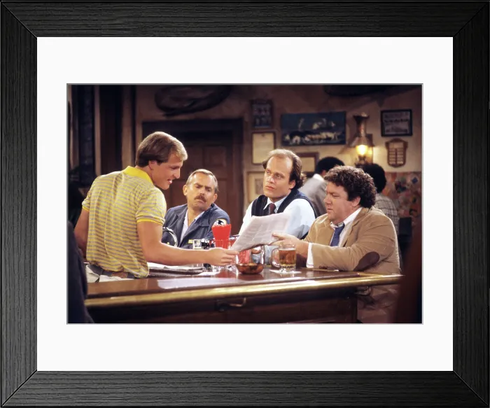 Framed Print : CHEERS, Woody Harrelson, John Ratzenberger, Kelsey Grammer, George Wendt, 1982-1993