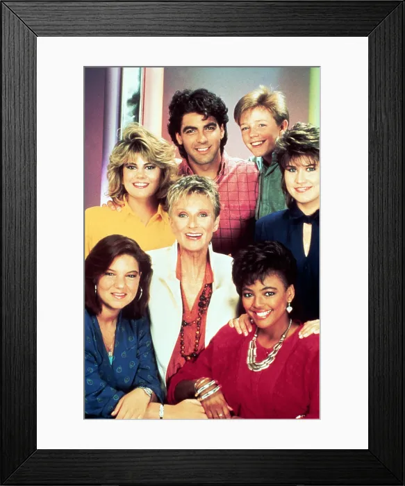 Framed Print : FACTS OF LIFE, Mindy Cohn, Lisa Whelchel, Cloris Leachman, George Clooney, Kim Fields, MacKenzie Astin, Nancy McKeon, [1985-1986 seasons], 1979-1988