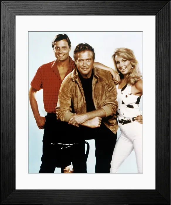 Framed Print : THE FALL GUY, from left: Douglas Barr, Lee Majors, Heather Thomas, 1981-1986