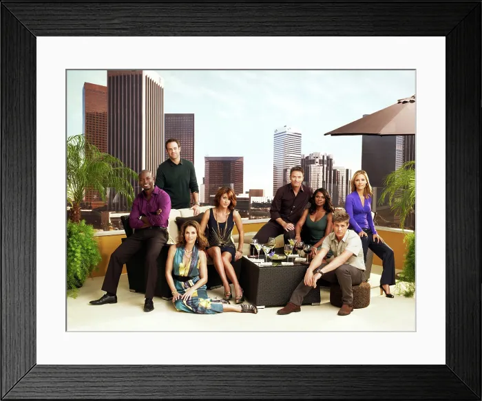 Framed Print : PRIVATE PRACTICE, (standing) Paul Adelstein, (sitting, from left) Taye Diggs, Amy Brenneman, Kate Walsh, TIm Daly, Audra McDonald, Chris Lowell, Kadee Strickland, (Season 3)