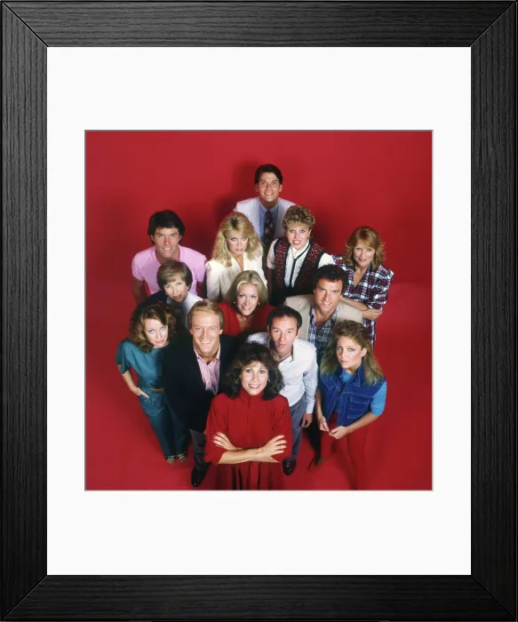 Framed Print : KNOTS LANDING, 2nd row 2nd from left: Donna Mills, far right: Constance McCashin, 3rd row l-r: Kim Lankford, Julie Harris, Joan Van Ark, Kevin Dobson, bottom l-r: Ted Shackelford