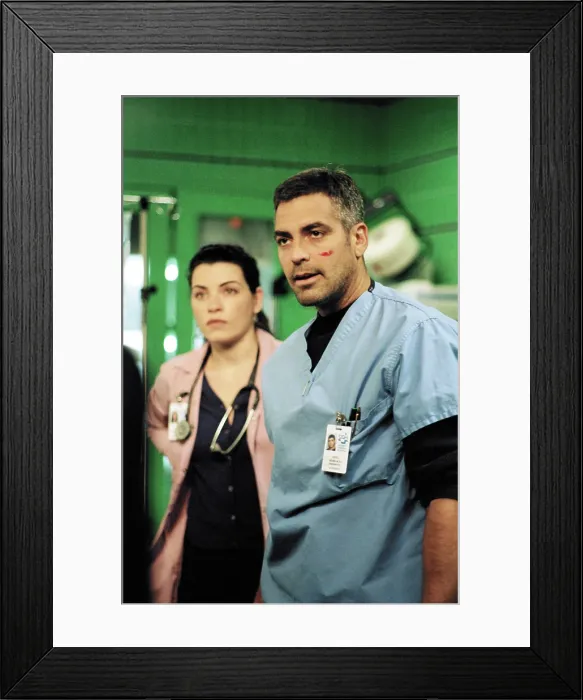 Framed Print : E.R. (from left): Julianna Margulies, George Clooney, The Storm, Part I, (Season 5, aired Feb. 11, 1999), 1994-2009