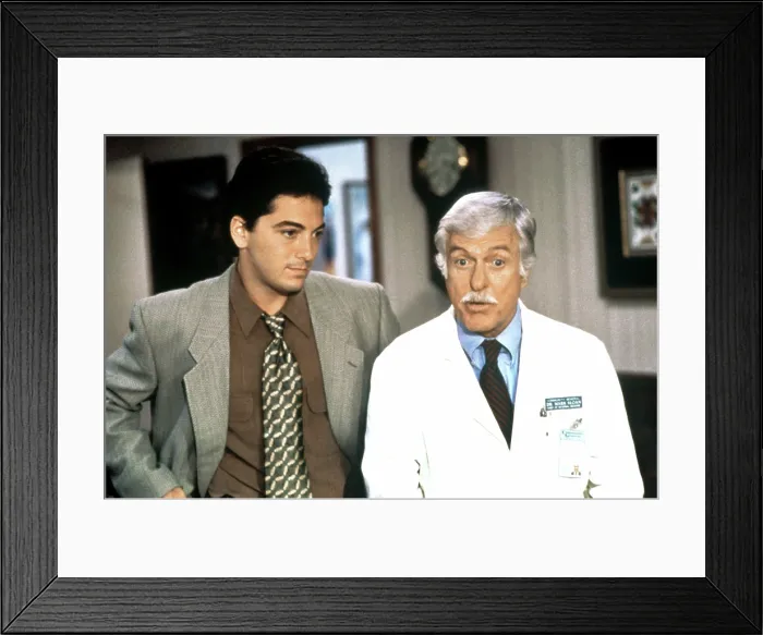 Framed Print : DIAGNOSIS MURDER, (from left): Scott Baio, Dick Van Dyke, My Four Husbands, (Season 2, aired Oct. 14, 1994), 1993-2001