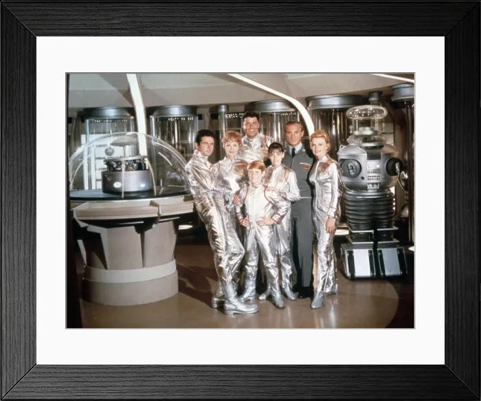 Framed Print : LOST IN SPACE, in front, from left: Mark Goddard, June Lockhart, Billy Mumy, Angela Cartwright, Jonathan Harris, Marta Kristen; in back (center): Guy Williams, 1965-1968