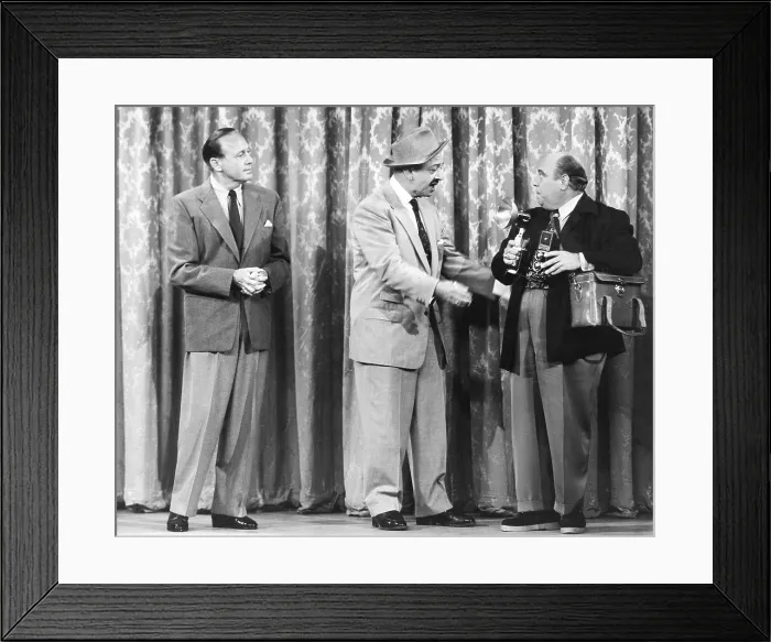 Framed Print : THE JACK BENNY PROGRAM, from left: Jack Benny, Mel Blanc, Joe Besser in David Niven Show, (Season 4, ep 412, aired May 2, 1954), 1950-1965
