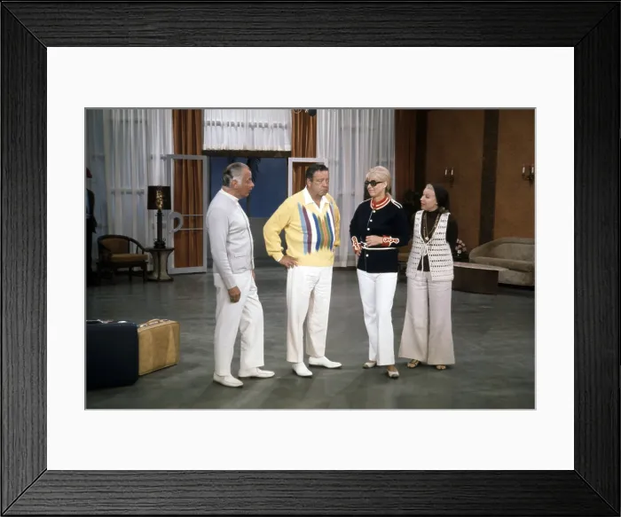 Framed Print : THE JACKIE GLEASON SHOW (aka THE HONEYMOONERS), from left, Art Carney, Jackie Gleason, Sheila MacRae, Jane Kean, 1966-70