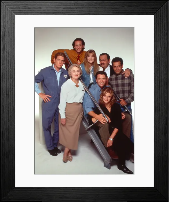 Framed Print : WINGS, clockwise from lower right: Farrah Forke, Tim Daly, Rebecca Schull, Thomas Haden Church, Steven Weber, Crystal Bernard, David Schramm, Tony Shalhoub, 1990-97