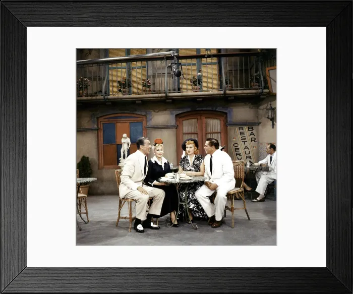 Framed Print : THE LUCY-DESI COMEDY HOUR, from left, Cesar Romero, Ann Sothern, Lucille Ball, Desi Arnaz, Lucy Takes a Cruise To Havana, aired November 6, 1957