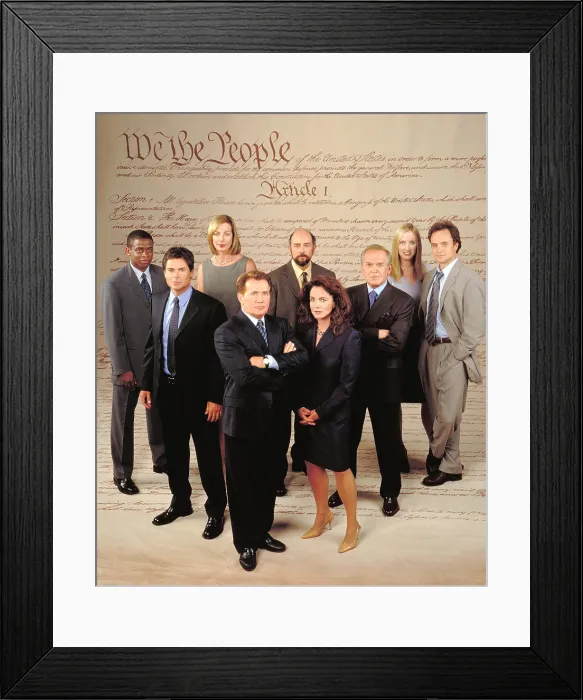 Framed Print : THE WEST WING, Dule Hill, Rob Lowe, Allison Janney, Martin Sheen, Richard Schiff, Stockard Channing, John Spencer, Janel Maloney, Bradley Whitford, (season 3), 1999-2006