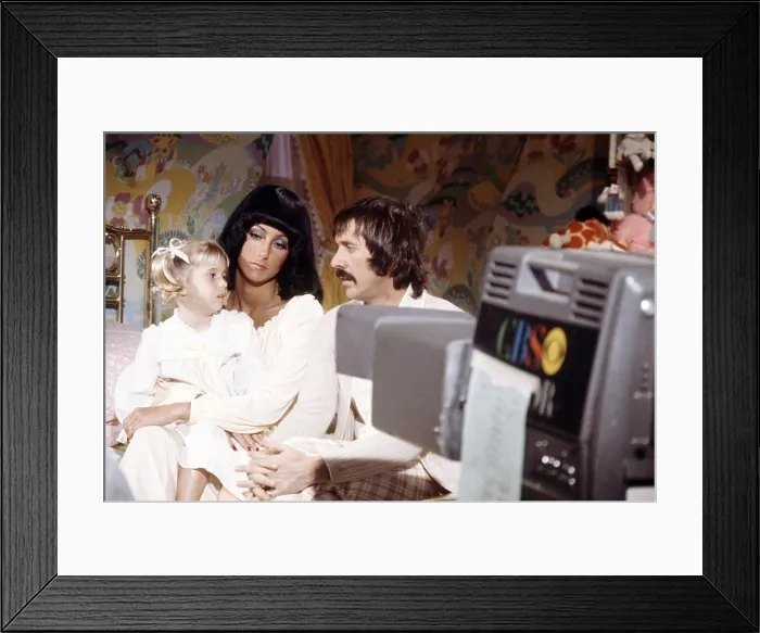 Framed Print : THE SONNY AND CHER COMEDY HOUR, from left: Chastity Bono, Cher, Sonny Bono, (1974), 1971-1974