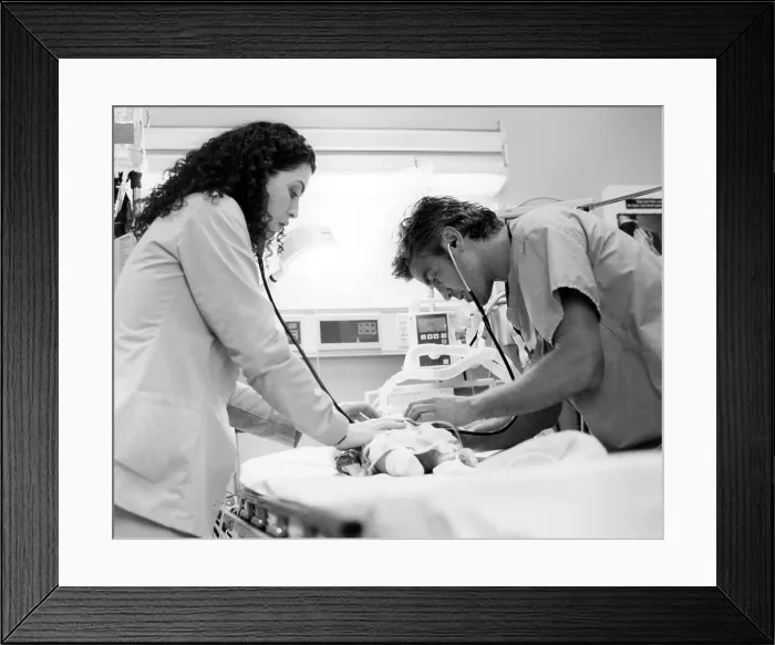 Framed Print : ER, (aka E.R.), from left, Julianna Margulies, George Clooney, A Hole in the Heart, aired May 14, 1998