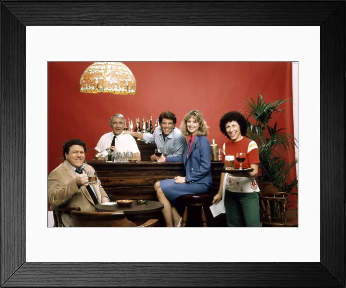 Framed Print : CHEERS, (l-r): George Wendt, Nicholas Colasanto, Ted Danson, Shelley Long, Rhea Perlman, 1982-93