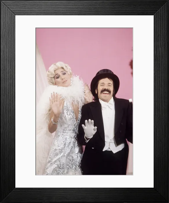Framed Print : THE SONNY AND CHER SHOW, Sonny and Cher as Ginger Rogers and Fred Astaire. From left: Cher, Sonny Bono, (Season 1, episode 101, aired February 1, 1976), 1976-1977
