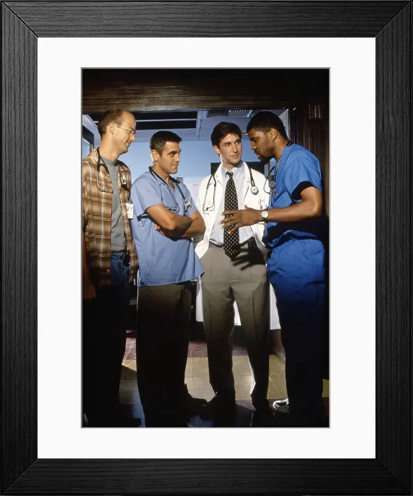Framed Print : ER, (aka E.R.), from left, Anthony Edwards, George Clooney, Noah Wylie, Eriq La Salle, 1994-2009 (ca. 1997 photo)