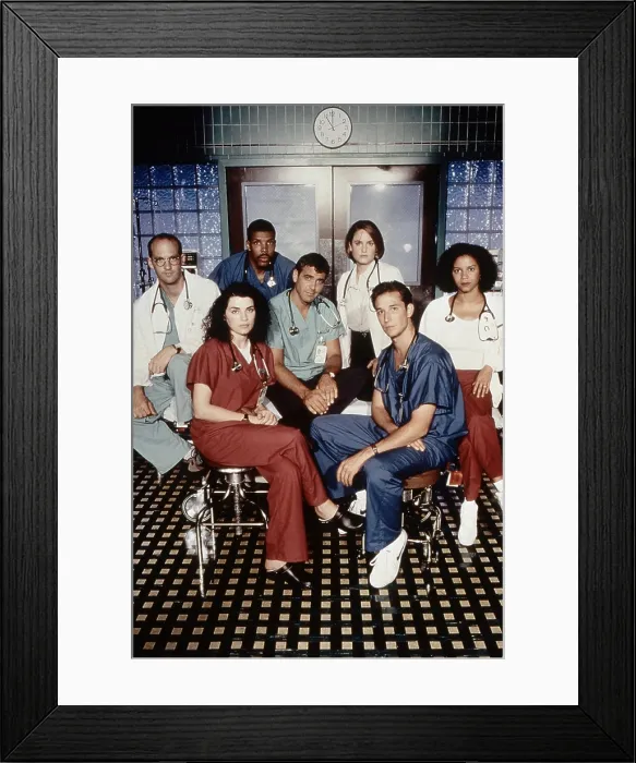 Framed Print : ER, (aka E.R.), from left, Anthony Edwards, Julianna Margulies, Eriq La Salle, George Clooney, Sherry Stringfield, Noah Wylie, Gloria Reuben, 1994-2009 (ca. 1997 photo)