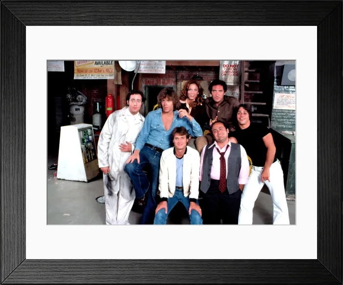 Framed Print : TAXI, (Front L-R), Randall Carver, Danny DeVito, Tony Danza, (Back), Andy Kaufman, Jeff Conaway, Marilu Henner, Judd Hirsch, Season 1, 1978-1979