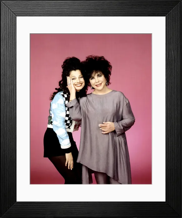 Framed Print : THE NANNY, from left, Fran Drescher, Elizabeth Taylor, Where's the Pearls?, aired February 26, 1996