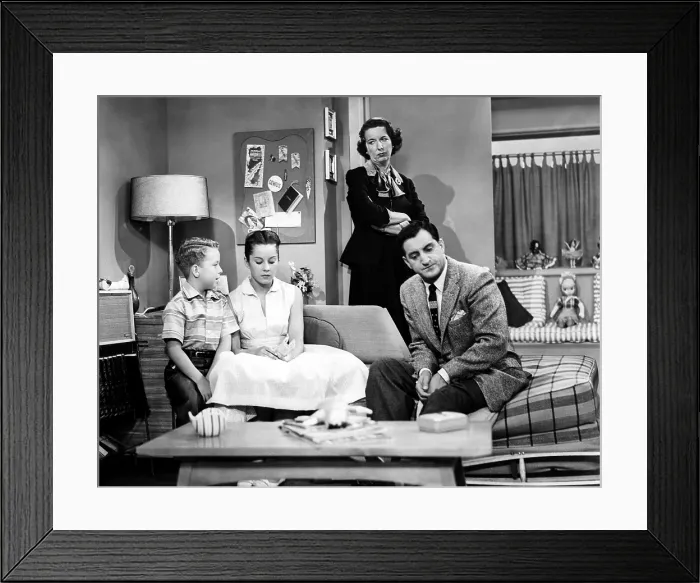 Framed Print : MAKE ROOM FOR DADDY, (aka THE DANNY THOMAS SHOW), from left, Rusty Hamer, Sherry Jackson, Mary Wickes, Danny Thomas, (1953-1958), 1953-1965