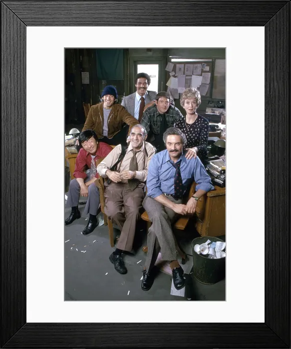 Framed Print : BARNEY MILLER, standing from left: Gregory Sierra, Ron Glass, Max Gail, Barbara Barrie; sitting from left: Jack Soo, Abe Vigoda, Hal Linden, (1975), 1975-82 Framed Print : BARNEY MILLER, standing from left: Gregory Sierra, Ron Glass, Max Gail, Barbara Barrie; sitting from left: Jack Soo, Abe Vigoda, Hal Linden, (1975), 1975-82
