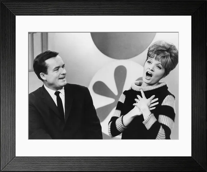 Framed Print : THE MIKE DOUGLAS SHOW, from left: Mike Douglas (host), Florence Henderson (co-host), (Season 5, episodes 531-535, week of October 18-October 22, 1965), 1961-1982