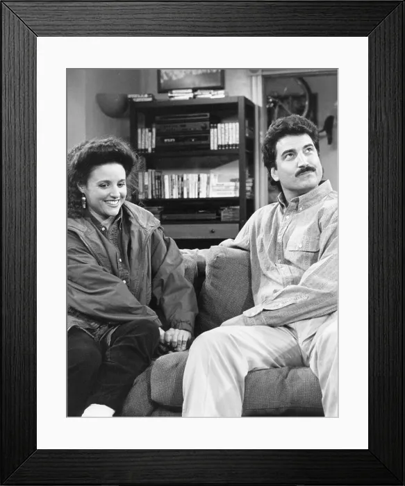 Framed Print : SEINFELD, from left: Julia Louis-Dreyfus, Keith Hernandez, The Boyfriend, (Season 3, ep. 317, aired Feb. 12, 1992), 1990-98
