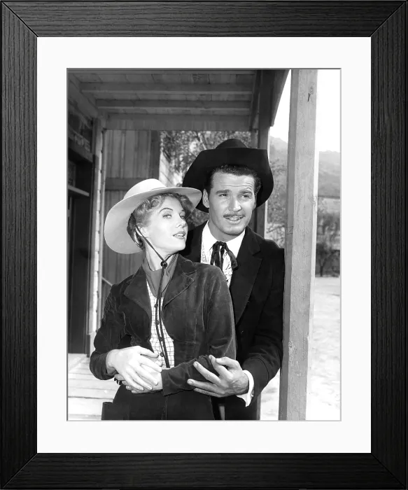Framed Print : MAVERICK, from left, Whitney Blake, James Garner, The Day They Hanged Bret Maverick, aired September 21, 1958