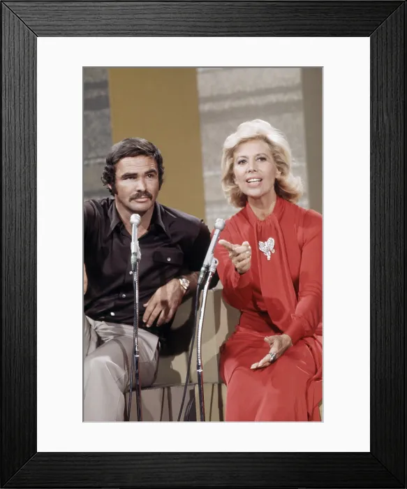 Framed Print : BURT REYNOLDS LATE SHOW, Burt Reynolds at Leavenworth, from left, Burt Reynolds, Dinah Shore, aired October 13, 1973