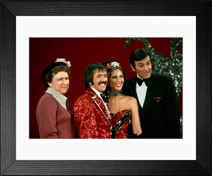 Framed Print : THE SONNY AND CHER COMEDY HOUR, Jean Stapleton, Sonny Bono, Cher, Mike Connors, (Season 2, Episode 7, aired Feb 7, 1972), 1971-1977 Framed Print : THE SONNY AND CHER COMEDY HOUR, Jean Stapleton, Sonny Bono, Cher, Mike Connors, (Season 2, Episode 7, aired Feb 7, 1972), 1971-1977