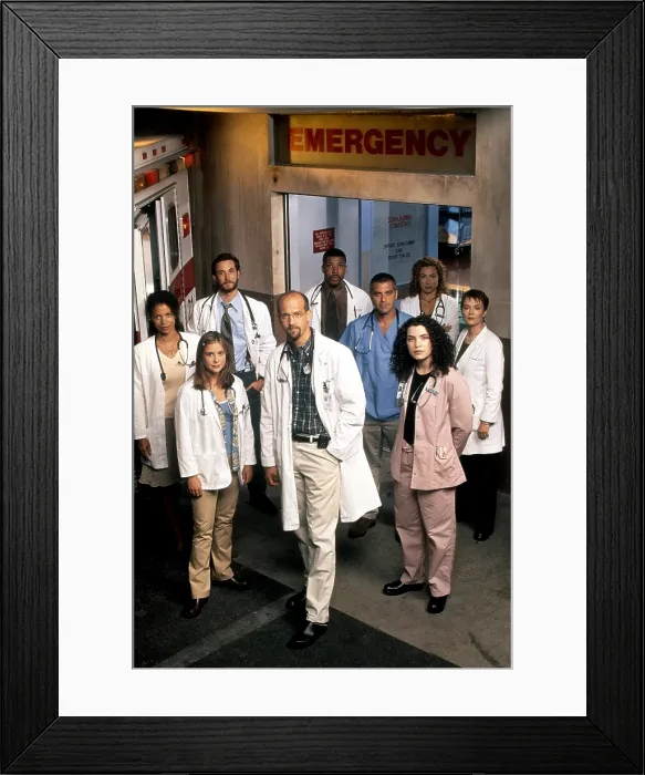 Framed Print : ER, (aka E.R.), from left, Gloria Reuben, Sherry Stringfield, Noah Wylie, Anthony Edwards, Eriq La Salle, George Clooney, Julianna Margulies, Alex Kingston, Laura Innes Framed Print : ER, (aka E.R.), from left, Gloria Reuben, Sherry Stringfield, Noah Wylie, Anthony Edwards, Eriq La Salle, George Clooney, Julianna Margulies, Alex Kingston, Laura Innes