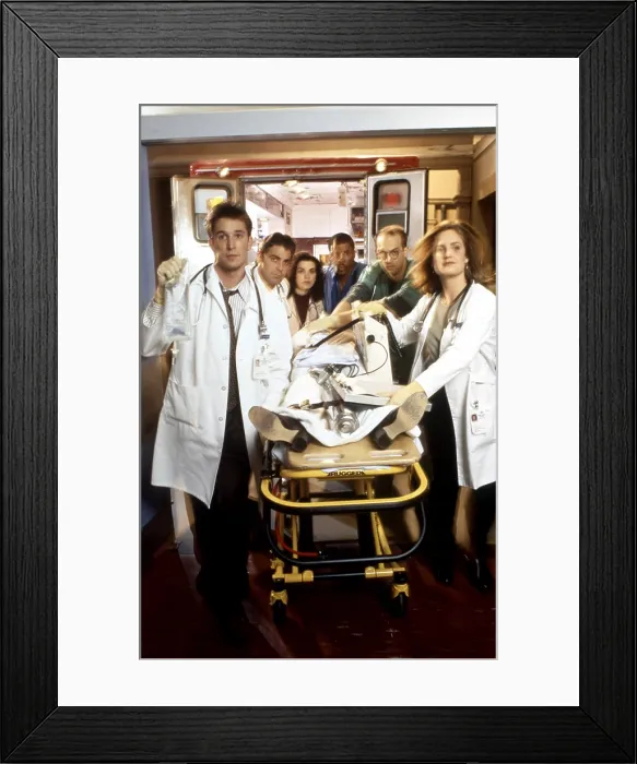 Framed Print : ER, (aka E.R.), from left, Noah Wylie, George Clooney, Julianna Margulies, Eriq La Salle, Anthony Edwards, Sherry Stringfield, 1994-2009 (ca. 1997 photo) Framed Print : ER, (aka E.R.), from left, Noah Wylie, George Clooney, Julianna Margulies, Eriq La Salle, Anthony Edwards, Sherry Stringfield, 1994-2009 (ca. 1997 photo)