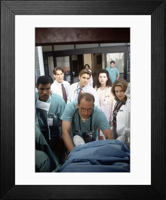Framed Print : ER, (aka E.R.), from left, Eriq La Salle, Noah Wylie, George Clooney, Anthony Edwards, Julianna Margulies, Sherry Stringfield, 1994-2009 (ca. 1997 photo)