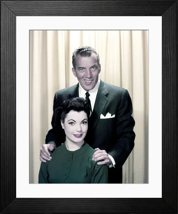 Framed Print : THE ED SULLIVAN SHOW, (aka THE TOAST OF THE TOWN), from left, Judy Tyler, Ed Sullivan, episode aired February 5, 1956