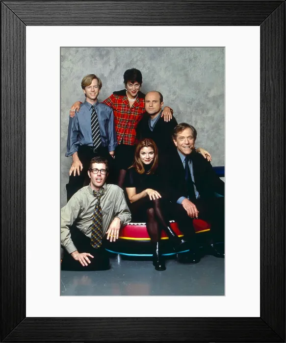 Framed Print : JUST SHOOT ME, clockwise from top left: David Spade, Wendie Malick, Enrico Colantoni, George Segal, Laura San Giacomo, Chris Hogan (1999), 1997-2003 Framed Print : JUST SHOOT ME, clockwise from top left: David Spade, Wendie Malick, Enrico Colantoni, George Segal, Laura San Giacomo, Chris Hogan (1999), 1997-2003