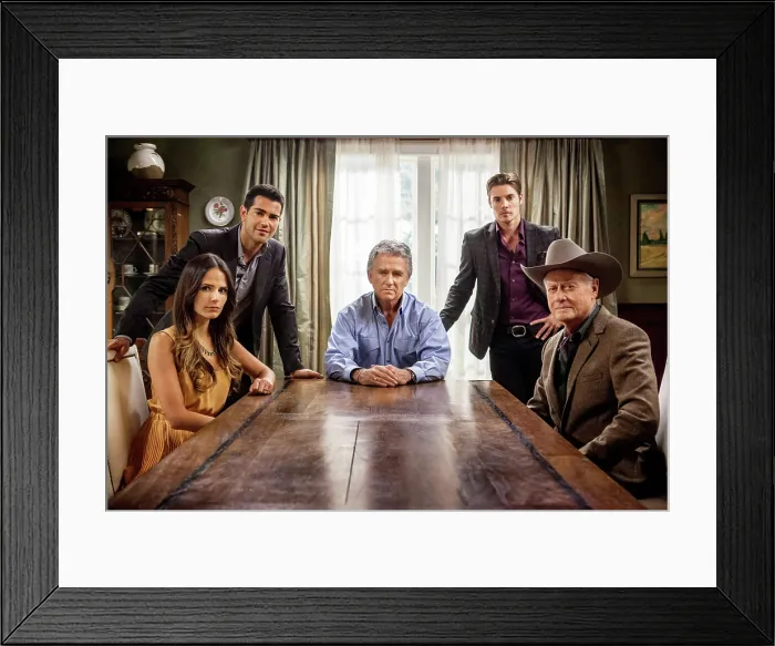Framed Print : DALLAS, l-r: Jordana Brewster, Jessse Metcalfe, Patrick Duffy, Josh Henderson, Larry Hagman, (Season 2), 2012