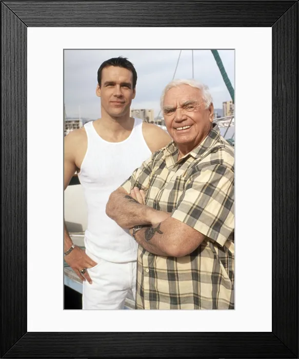 Framed Print : JAG, from left: David James Elliott, Ernest Borgnine in Yesterday's Heroes, (Season 3, episode 315, aired February 24, 1998), 1995-2005