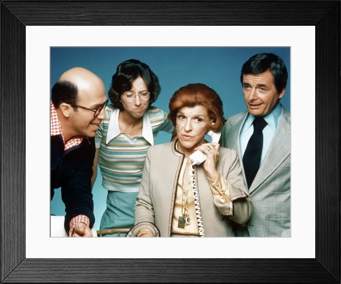 Framed Print : THE NANCY WALKER SHOW, (from left): Ken Olfson, Beverly Archer, Nancy Walker, William Daniels, (Season 1), 1976